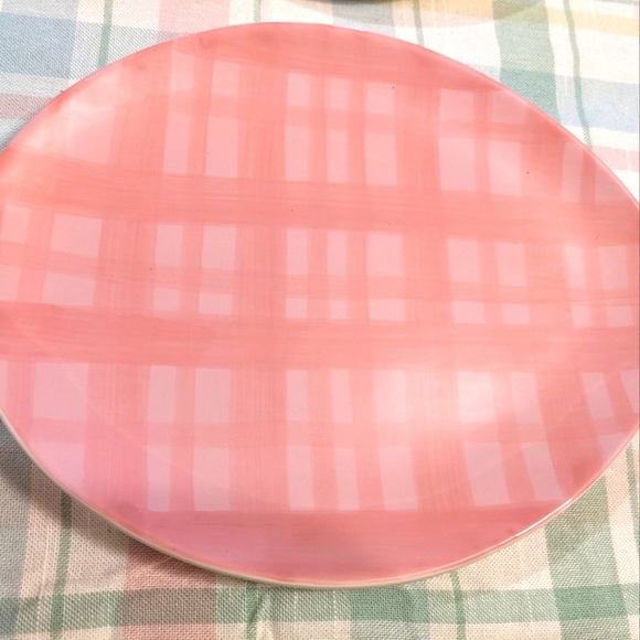 Picnic Oval Plates Ceramic Egg Plates Mixed Set Woven Metal Basket Spring Green - Picture 5 of 7